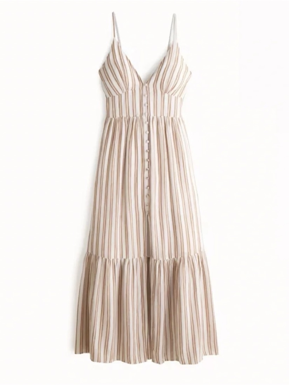 Abercrombie & Fitch White Tan Striped Button-Front Cotton Flowy Maxi Dress, XS